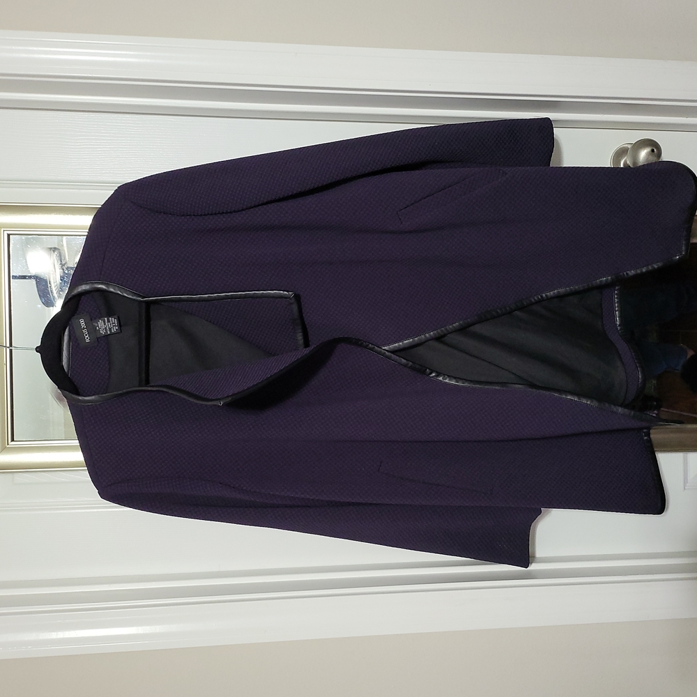 Purple with black faux leather trim jacket by Focus 2000, size 14